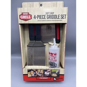New Expert Grill Soft Grip 4 Piece Griddle Set 2 Spatulas Griddle Scraper/Bottle
